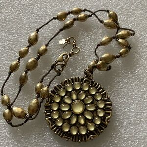 Lucky Brand Gold Floral Necklace with Beaded Chain